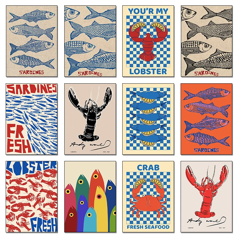 Resin Art Wall - Colorful Sardine Lobster Crab Fish Ocean