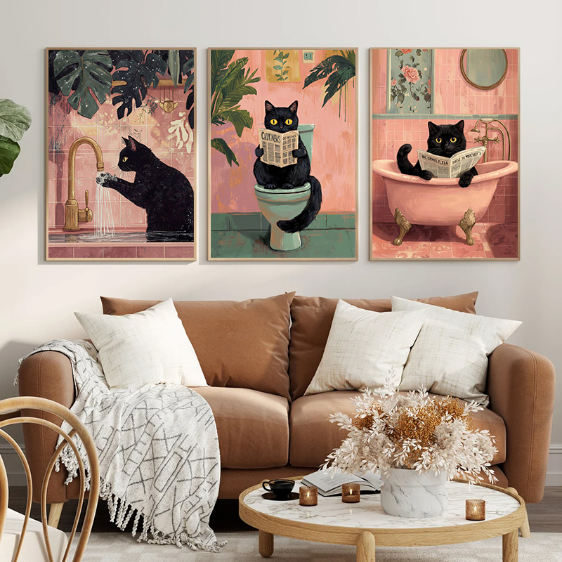 Resin Art Wall - Funny Black Cat Bathroom Diamond Wall