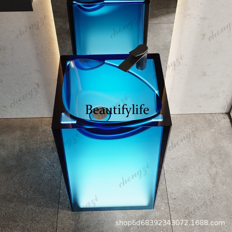 Resin Art In Floor - Transparent resin colorful column basin, floor-standing