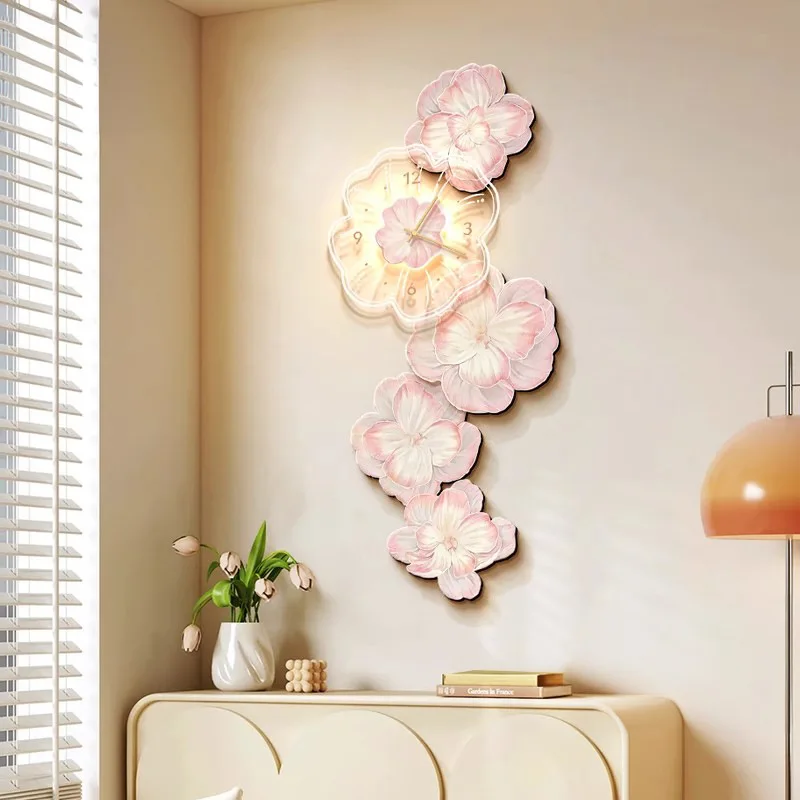 Resin Art Clock - Pink Flower Light Luxury Wall Clock