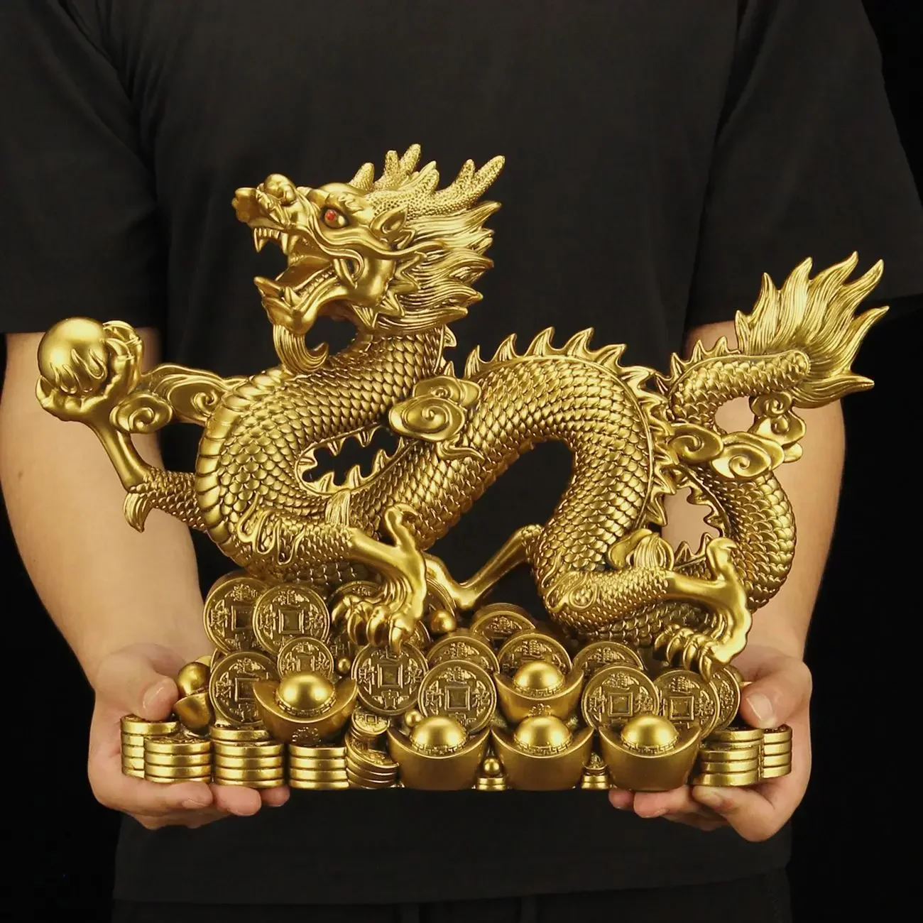 Resin Art Furniture - Fengshui Five-clawed Dragon Copper Color Ornaments