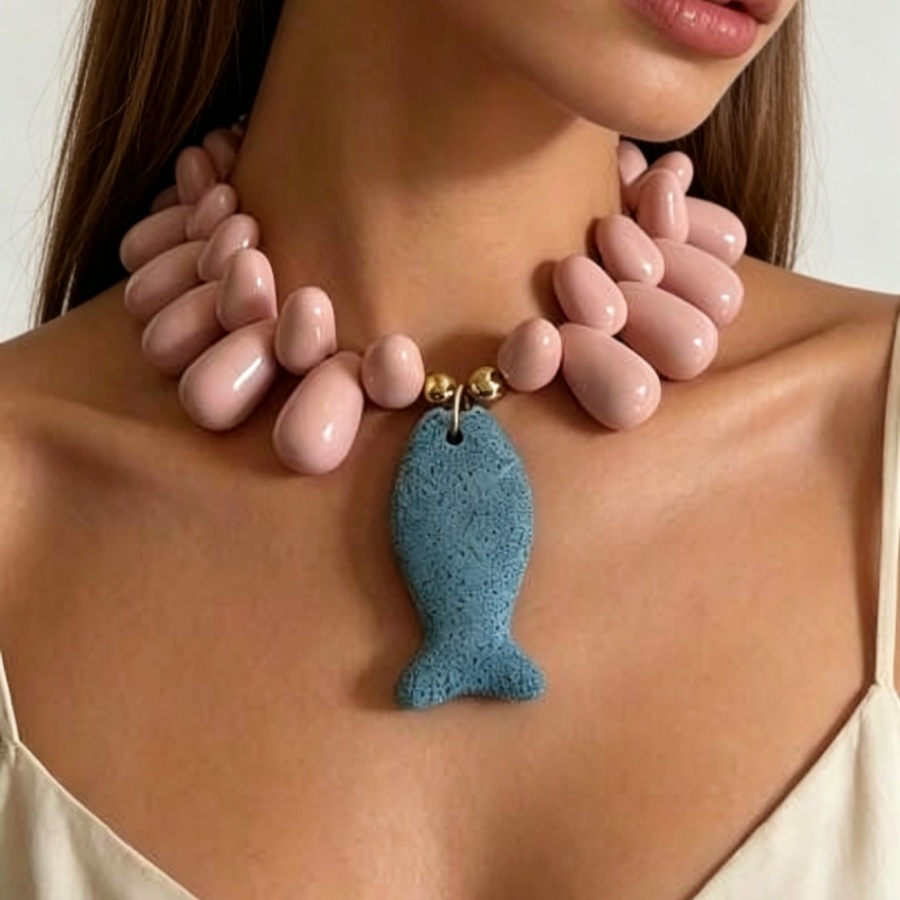 Vibrant Colorblock Pink Teardr - Resin Art Necklace ulasan dan harga