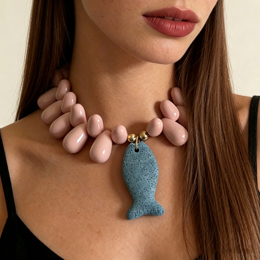 Vibrant Colorblock Pink Teardr - Resin Art Necklace ulasan dan harga