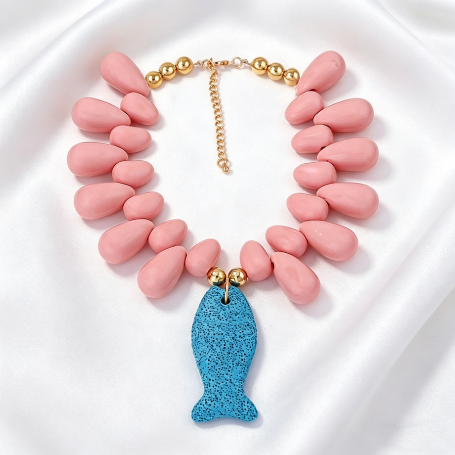 Vibrant Colorblock Pink Teardr - Resin Art Necklace ulasan dan harga