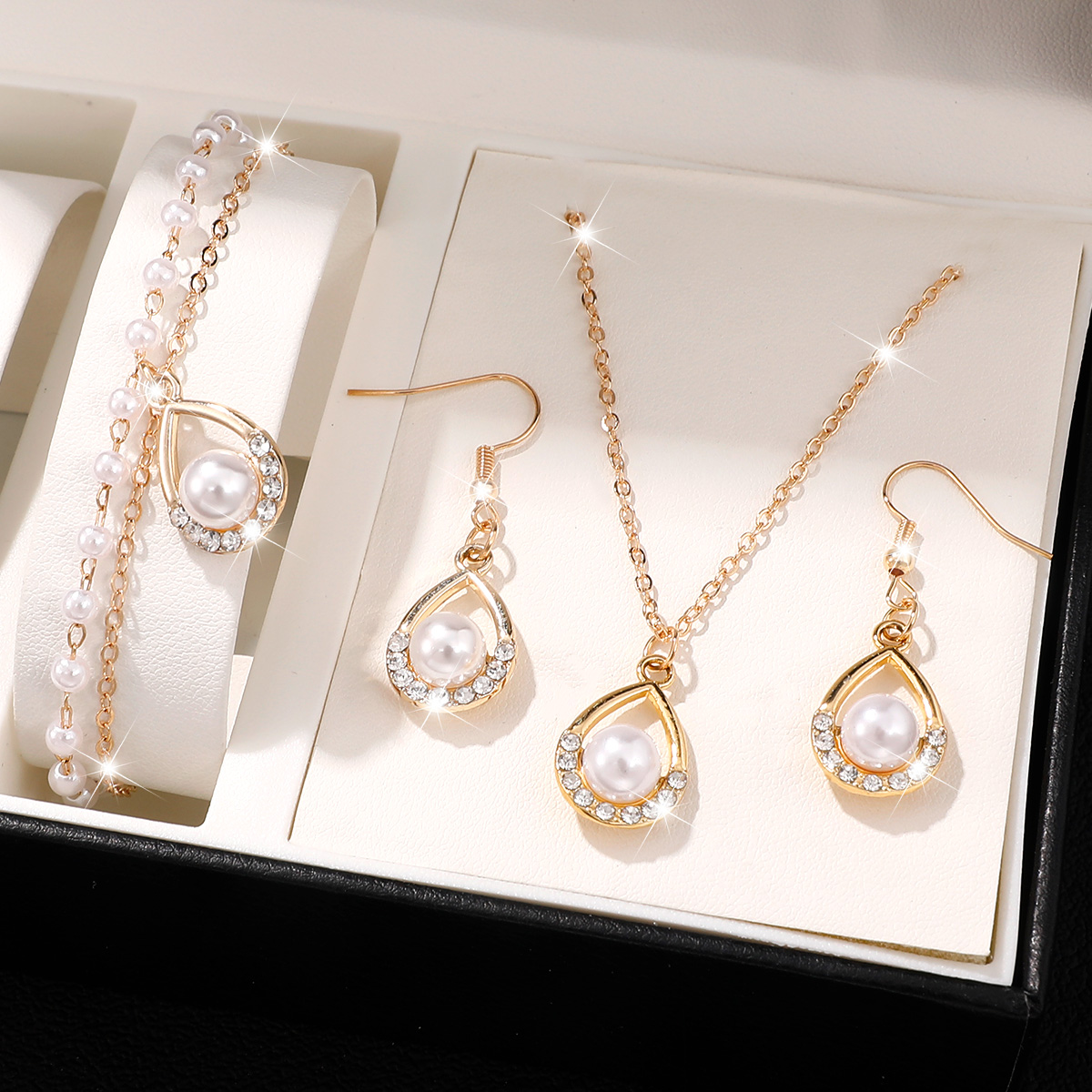 4Pcs Women Teardrop Pearl Rhin - Resin Art Necklace ulasan dan harga