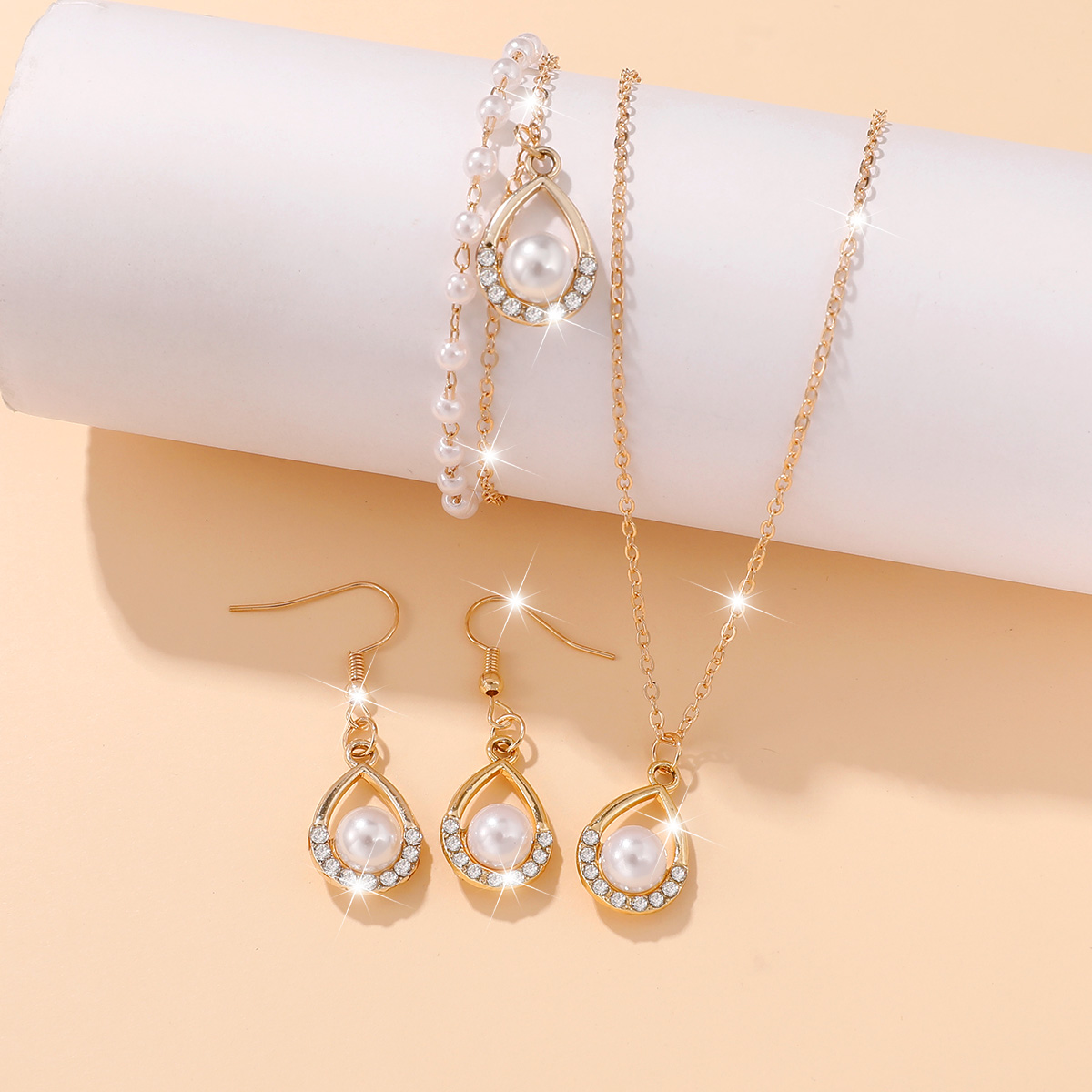 4Pcs Women Teardrop Pearl Rhin - Resin Art Necklace ulasan dan harga