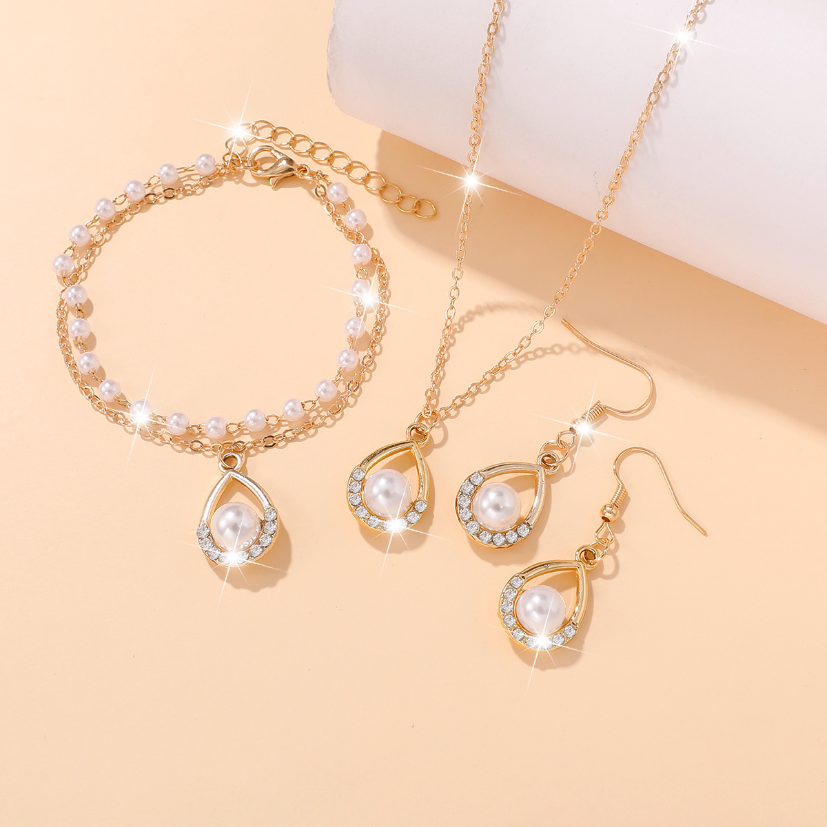 4Pcs Women Teardrop Pearl Rhin - Resin Art Necklace ulasan dan harga