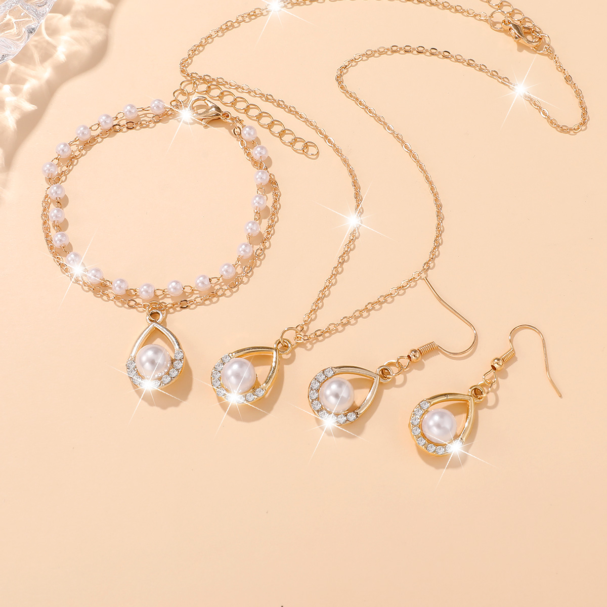 4Pcs Women Teardrop Pearl Rhin - Resin Art Necklace ulasan dan harga
