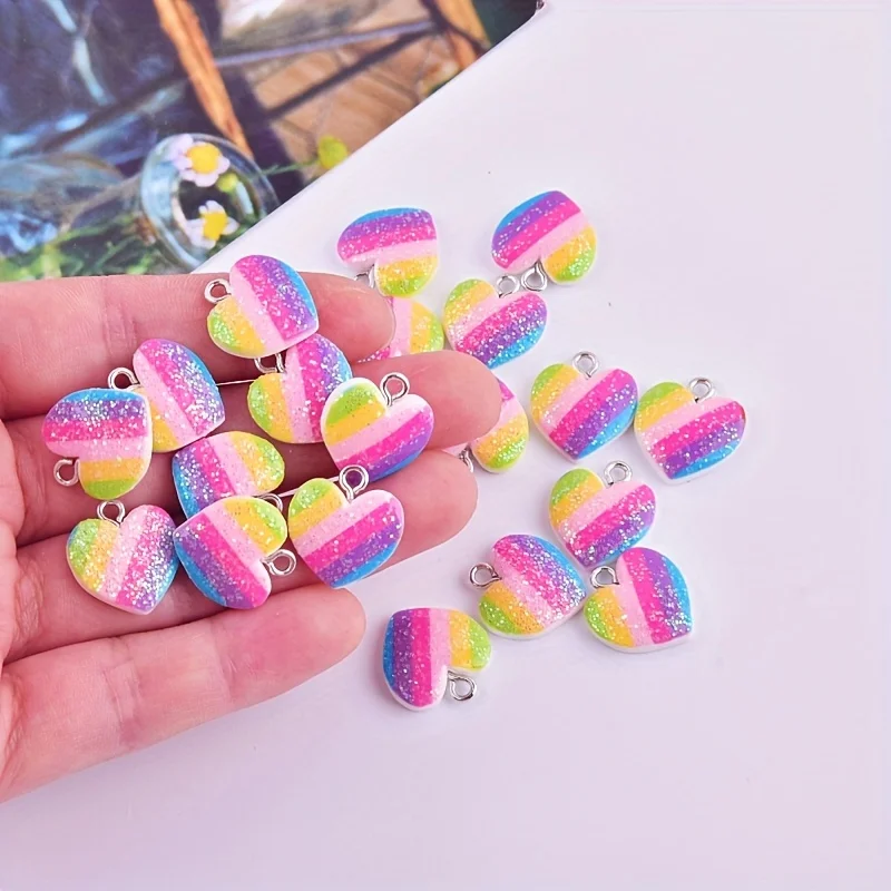 10Pcs Colorful Heart Resin Cha - Resin Art Handmade ulasan dan harga
