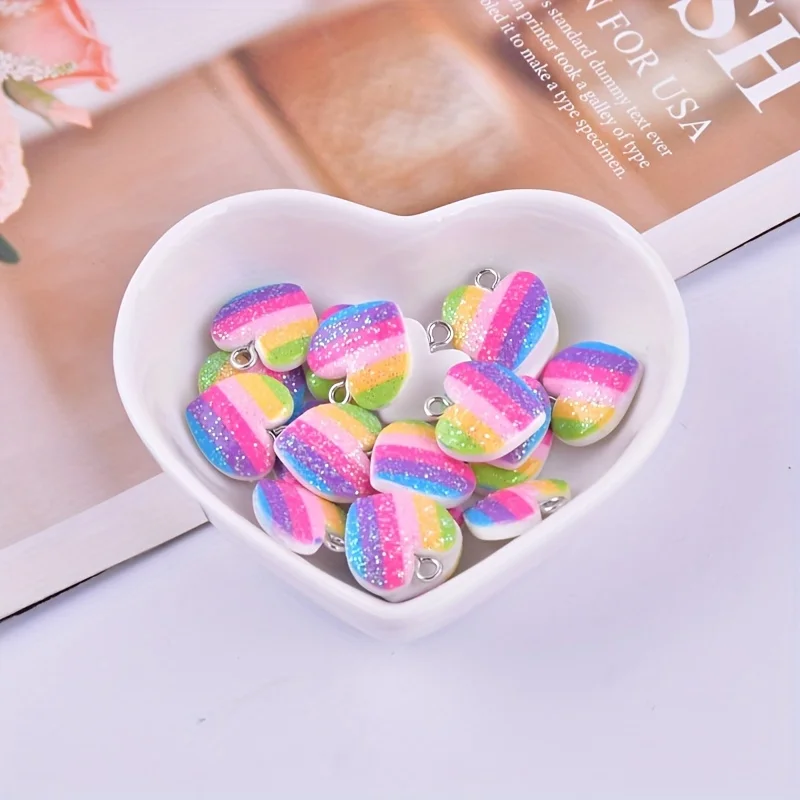 10Pcs Colorful Heart Resin Cha - Resin Art Handmade ulasan dan harga