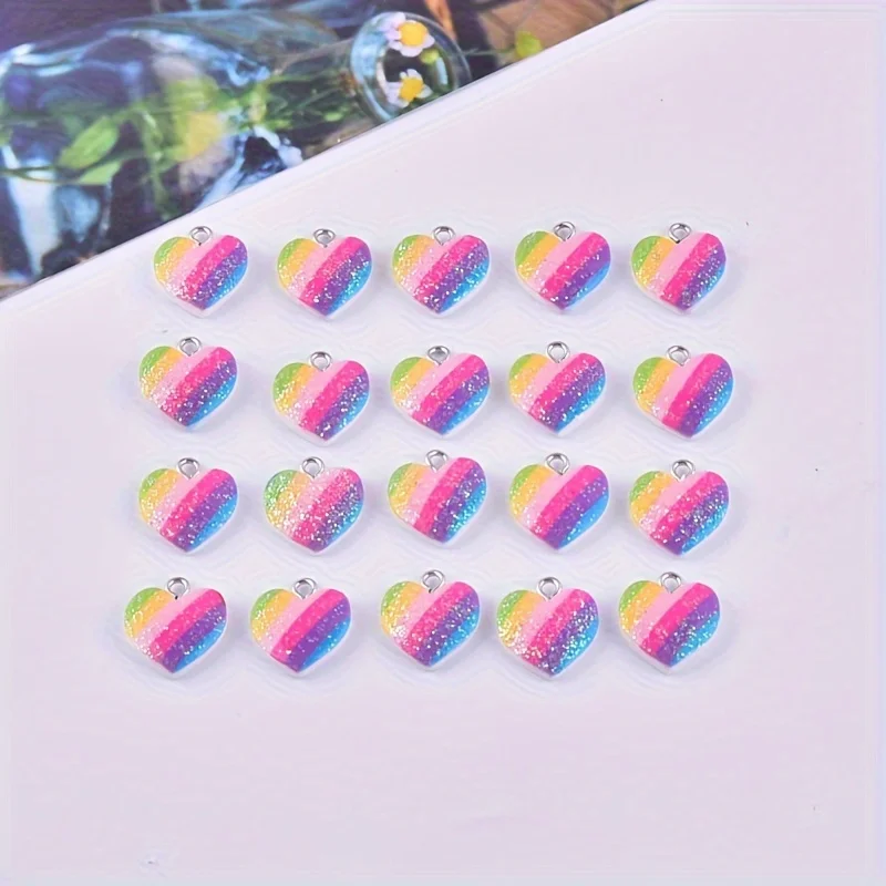 10Pcs Colorful Heart Resin Cha - Resin Art Handmade ulasan dan harga