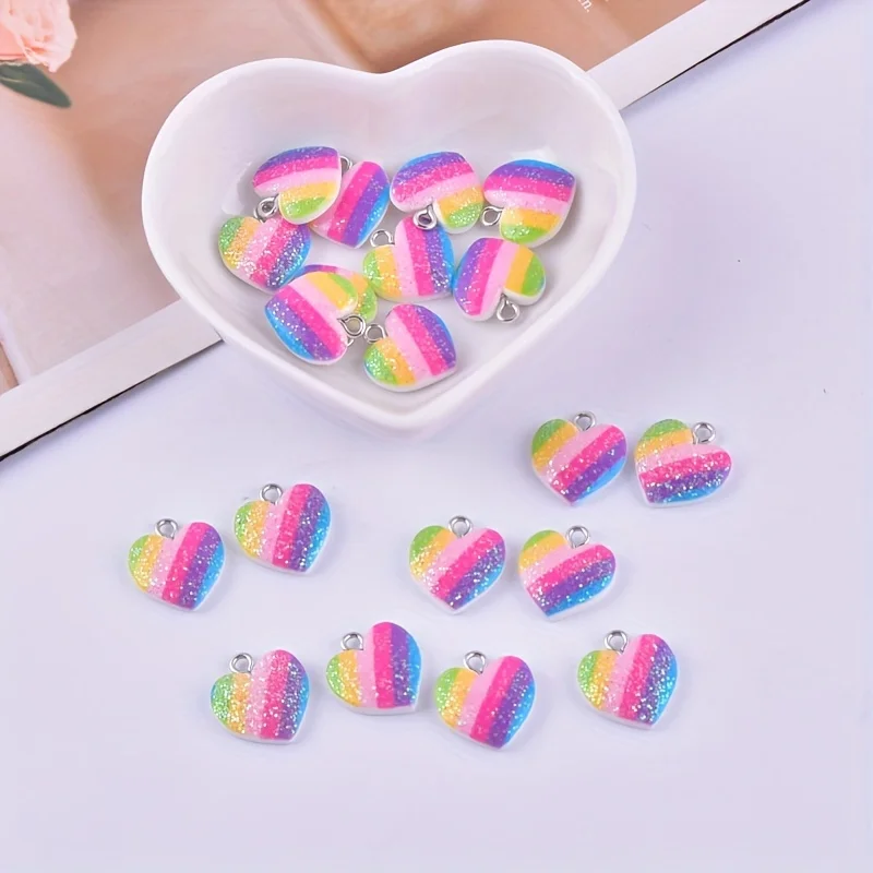 10Pcs Colorful Heart Resin Cha - Resin Art Handmade ulasan dan harga