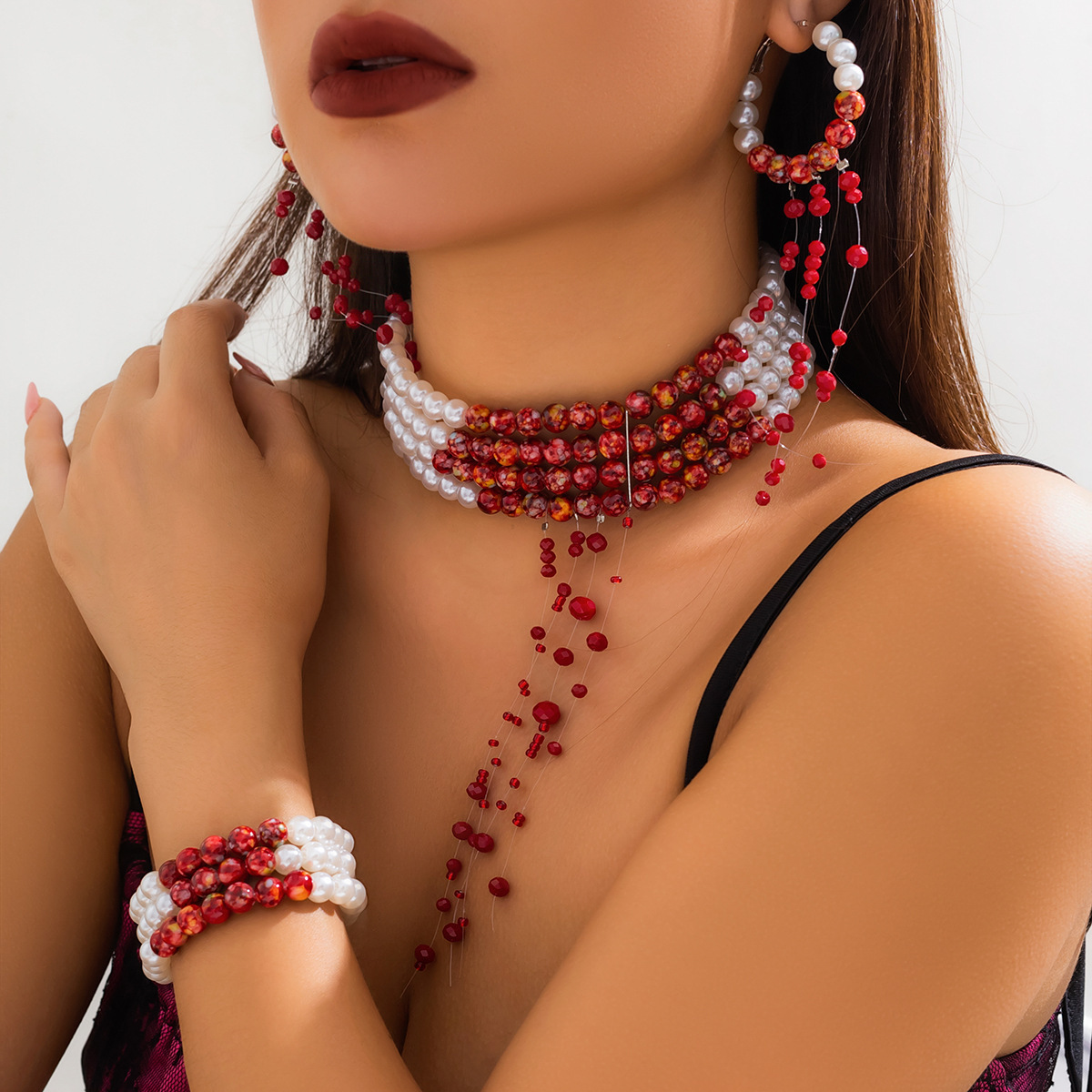 Multilayer Vintage Red Blood P - Resin Art Necklace ulasan dan harga