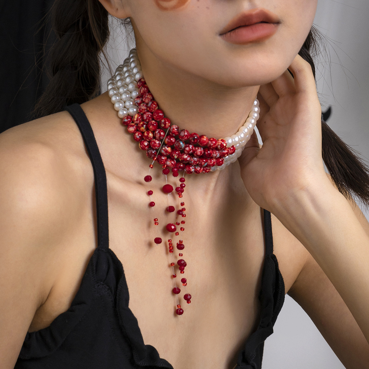 Multilayer Vintage Red Blood P - Resin Art Necklace ulasan dan harga