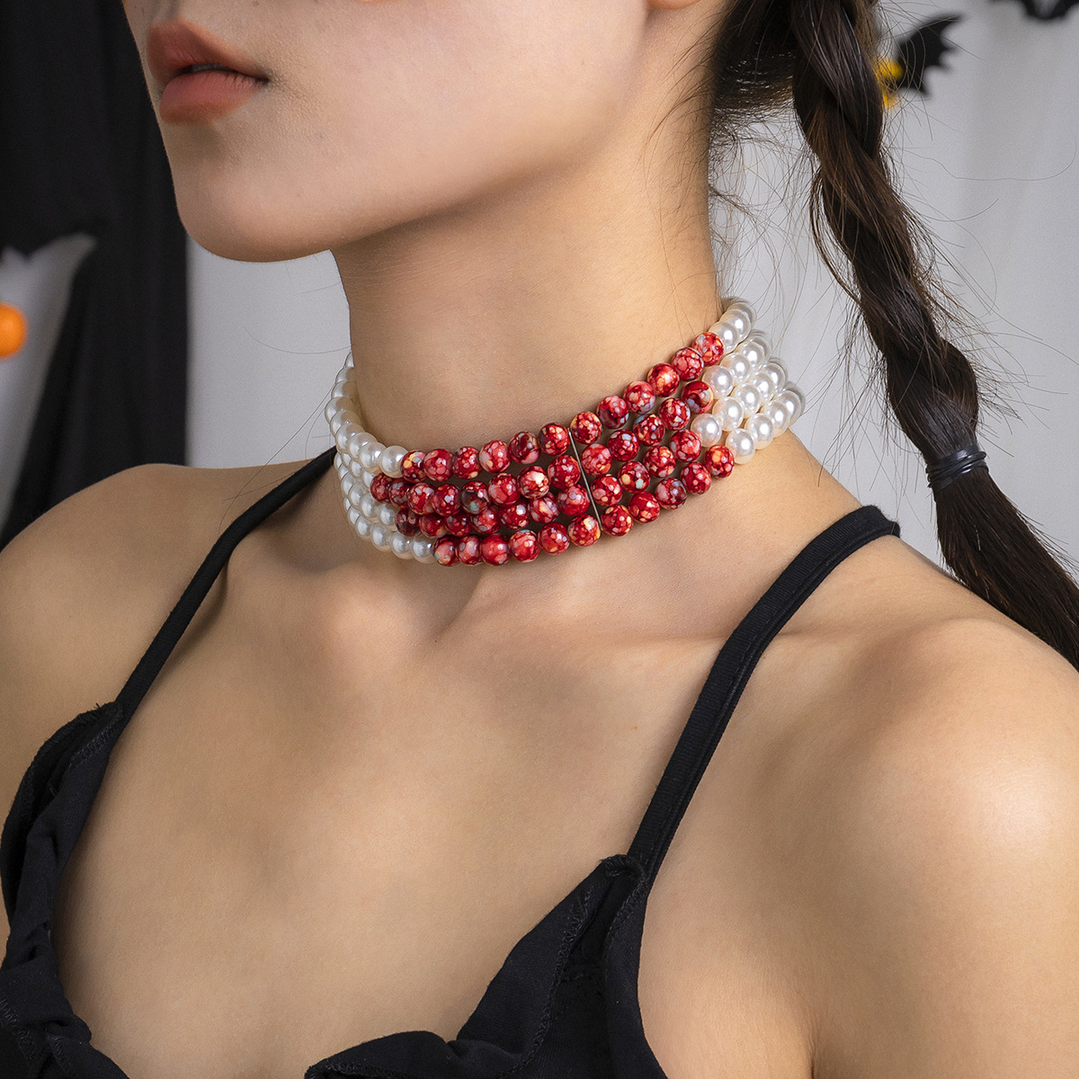 Multilayer Vintage Red Blood P - Resin Art Necklace ulasan dan harga