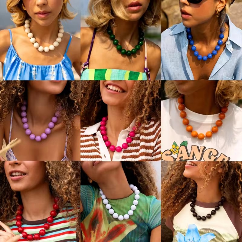 Tocona New Colorful Big Bead C - Resin Art Necklace ulasan dan harga