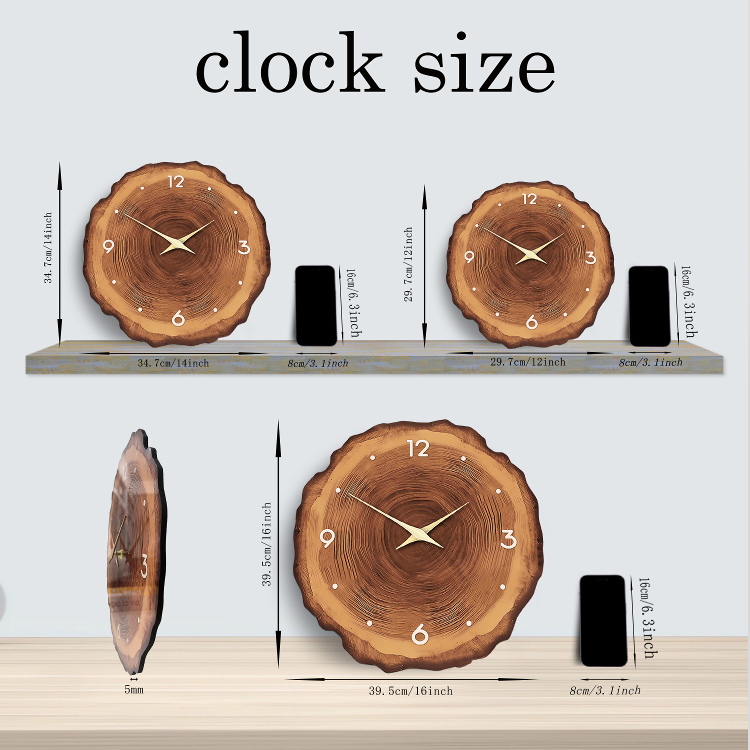 1pc wooden ring veneer wall cl - Resin Art Clock ulasan dan harga