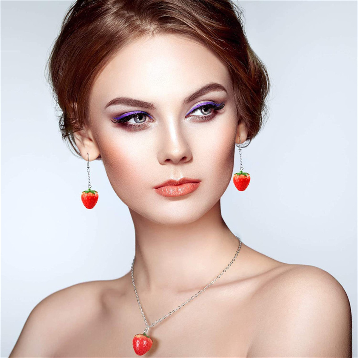 SG04 Cute 5pcs Strawberry Frui - Resin Art Necklace ulasan dan harga